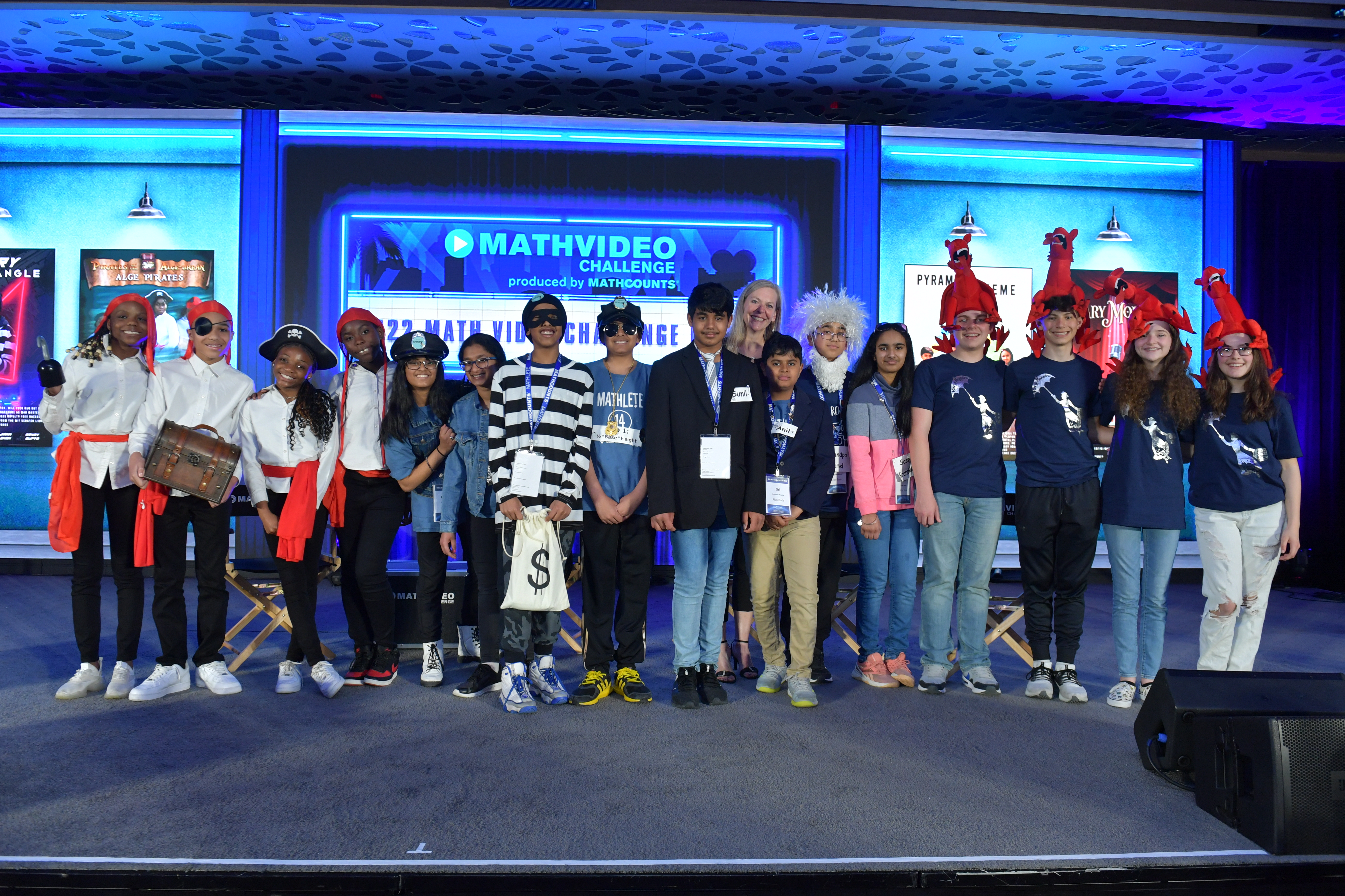 The 4 finalist Math Video Challenge teams onstage at the National Competition