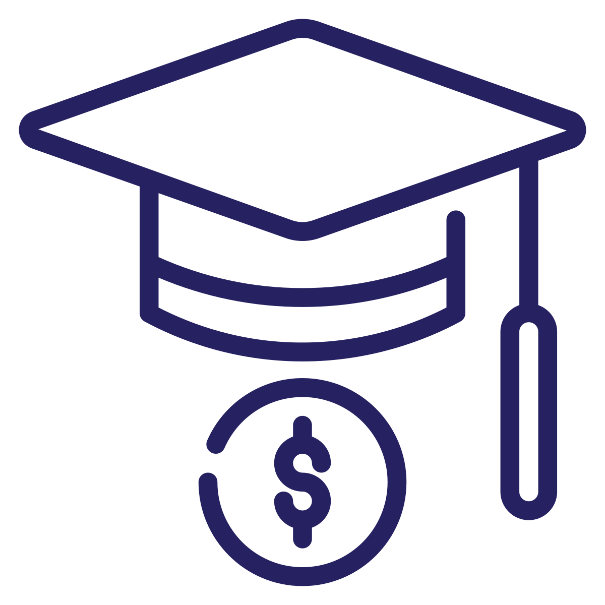 Icon with graduation cap and dollar sign